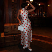 Sleeveless Polka Dot Printed Halterneck Maxi Dress DLSF K6D16498A