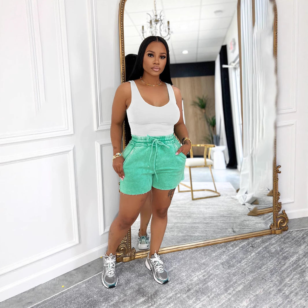 Solid Color Drawstring Casual Shorts SFY 735