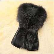 Plus Size Fur Collar Fur PU Leather Coat HHMY 5723