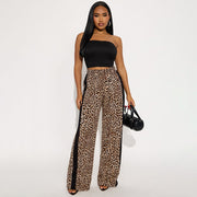 Leopard Print Patchwork Casual Straight Pants MXBF J25PT275