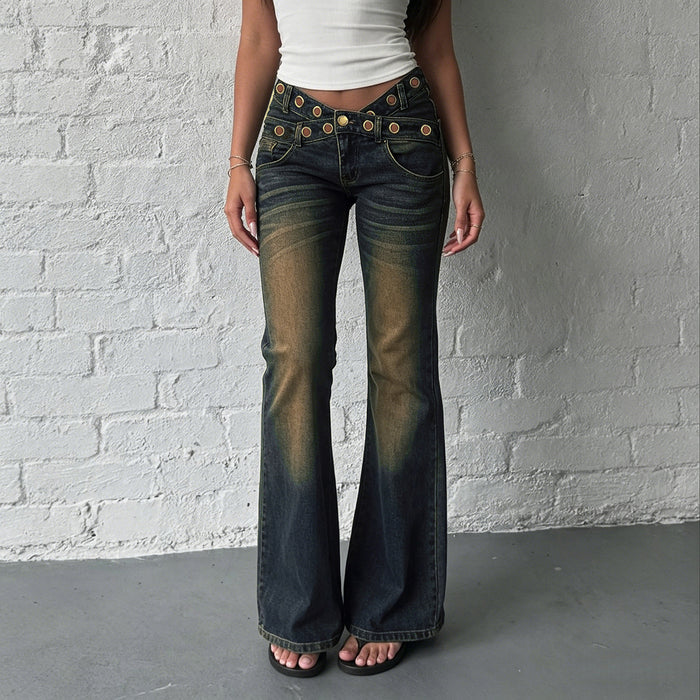 Fashion Washed Hollow Out Flare Jeans GPKJ MR48070