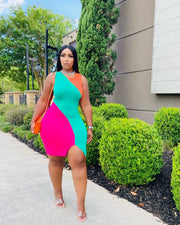 Contrast Color Sleeveless Bodycon Dress ORY 5235