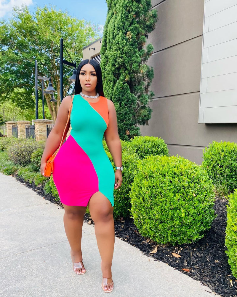 Contrast Color Sleeveless Bodycon Dress ORY 5235