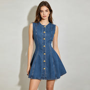 Sleeveless Single Breasted Button Mini Dress GDAM 218999