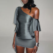 Slash Shoulder Ruffles Mini Dress XEF K6D06712A