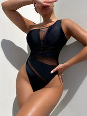 Solid Color Mesh One Piece Swimsuit CSYZ A20HY
