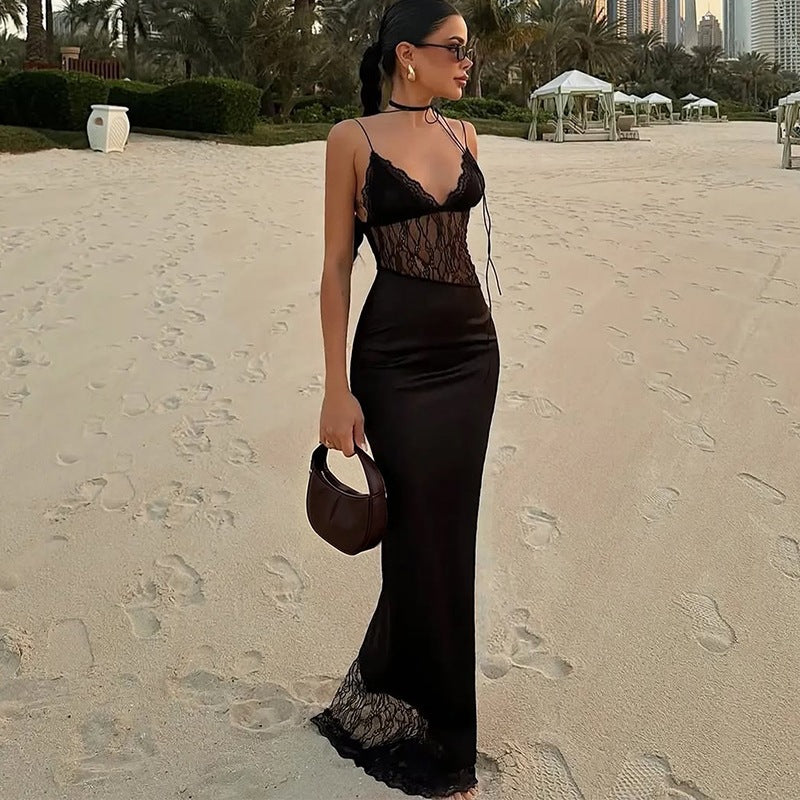 Sexy Mesh Patchwork Lace Maxi Dress GYME K6D04091A