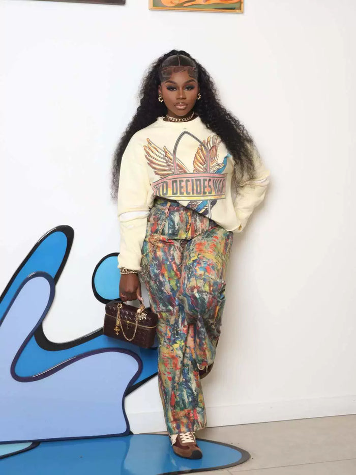 Plus Size Dyeing Printing Loose Jeans GYLN 9455