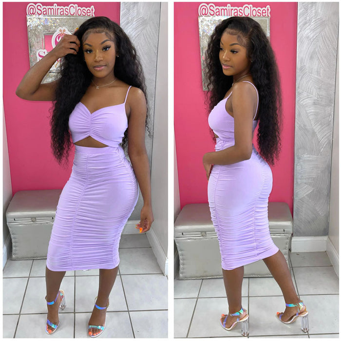 Solid Color Ruched Sling Top Skirt Two Piece Set GFDY 117