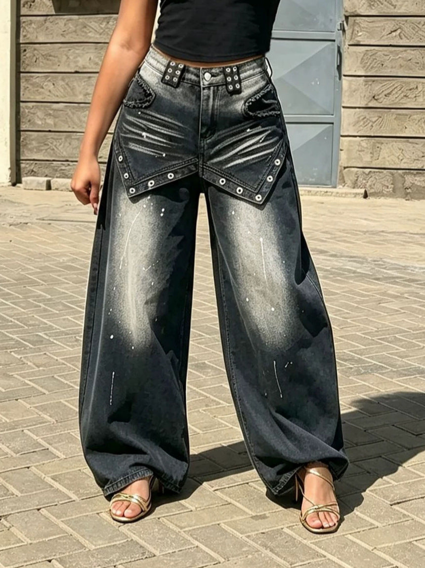 Plus Size Splashing Ink Straight Jeans GYLN 6850