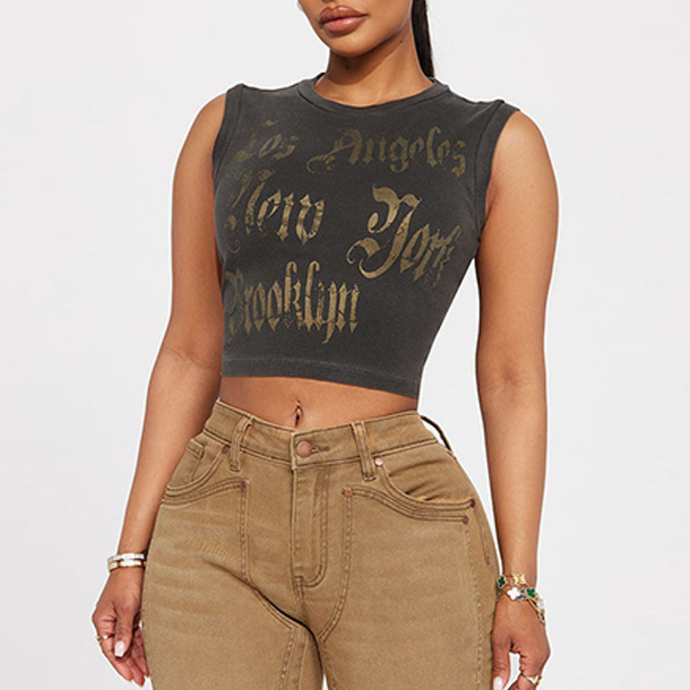 Print Sleeveless T Shirts GBTF 31631THY