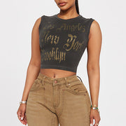 Print Sleeveless T Shirts GBTF 31631THY