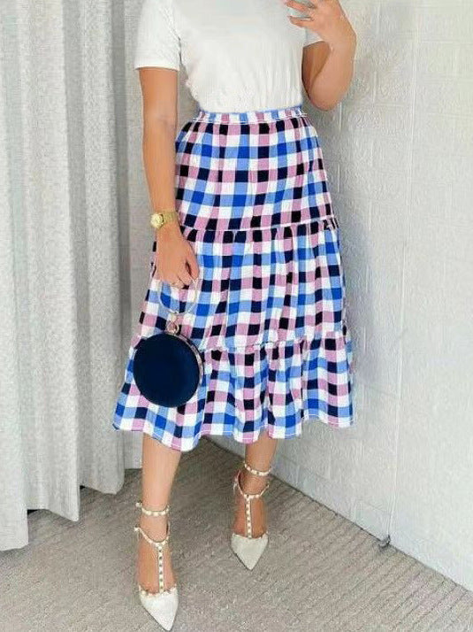 Plus Size Plaid Print Loose Half Body Skirt GAWE 6300