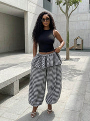 Plaid Print Loose Wide Leg Pants GHYX TXY5340