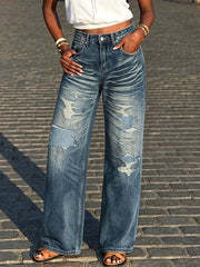 Plus Size Washed Straight Jeans GYLN 3147