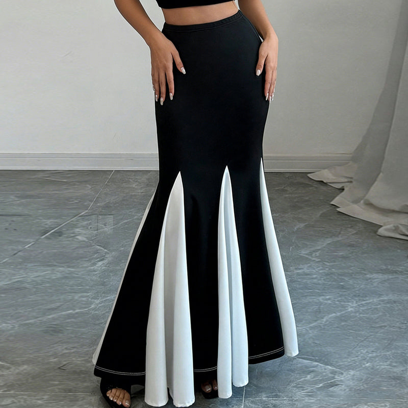 Contrast Color Patchwork Long Skirt GNZD 060122DBZ