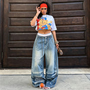 Plus Size Letter Embroidery Wide Leg Jeans GYLN 9089