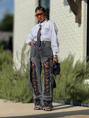 Fashion Loose Ripped Frayed Jeans GYLN 8746