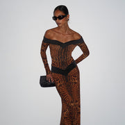 Leopard Print Long Sleeve Maxi Dress DLSF K6D11938A