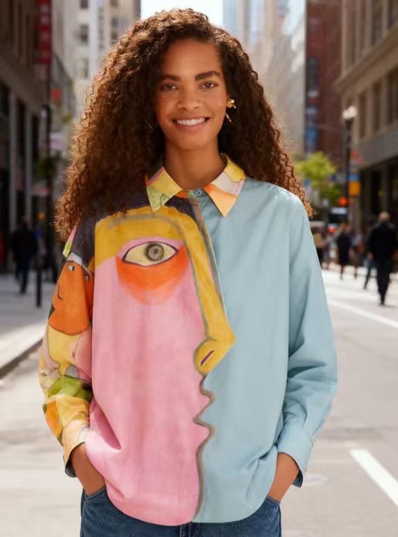 Color Block Print Long Sleeve Shirt GJMF 97823