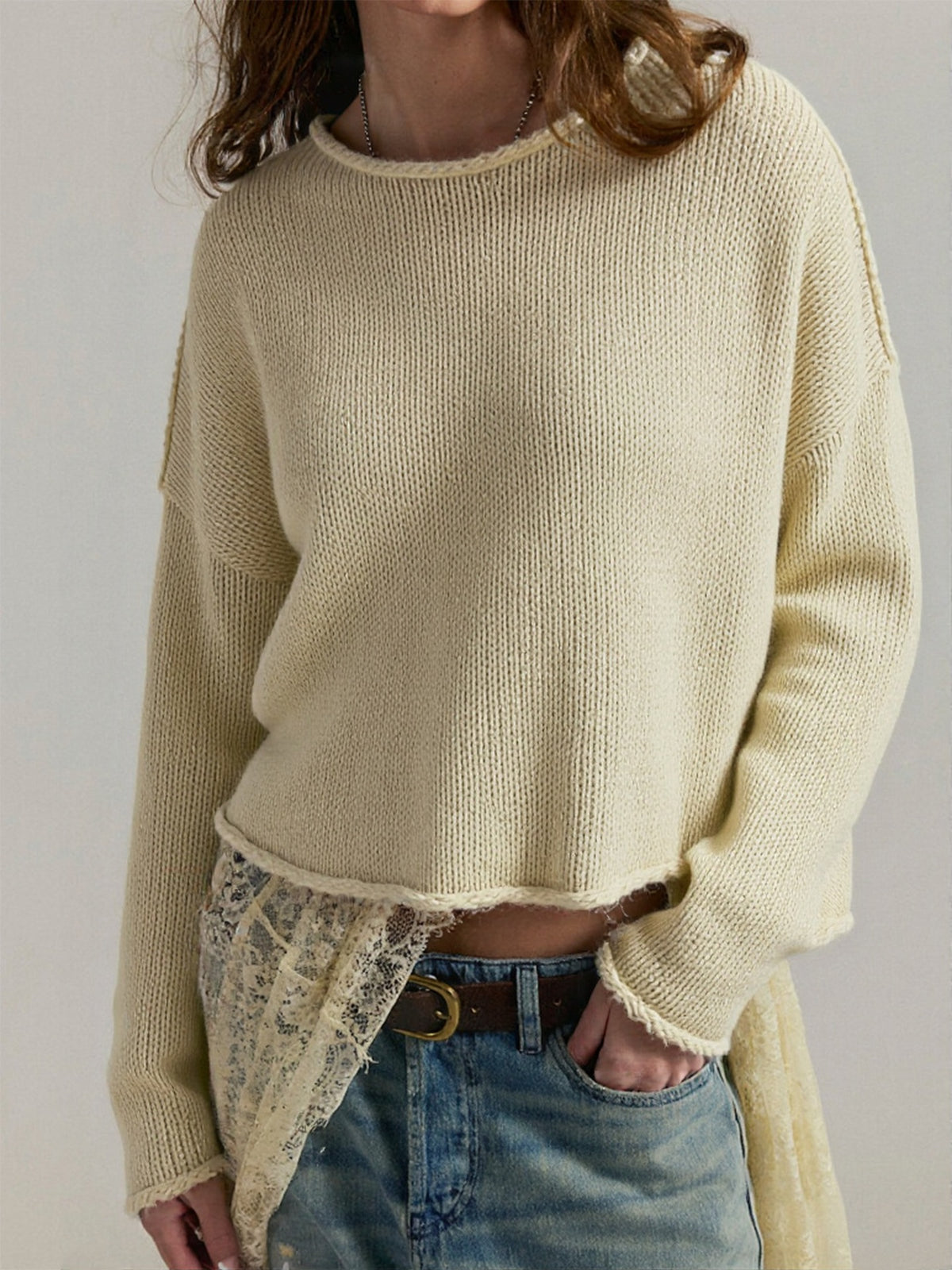 Solid Color Knits Pullover Sweater GQNF Y00274TM