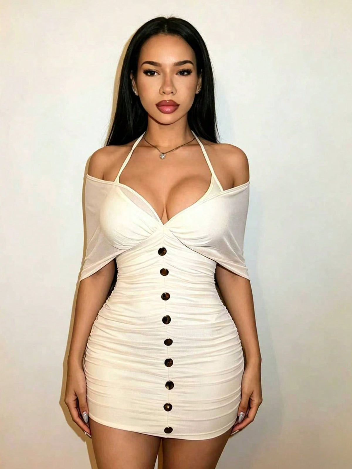 Solid Color Halterneck Mini Dress GHYX TXY5392