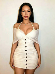 Solid Color Halterneck Mini Dress GHYX TXY5392