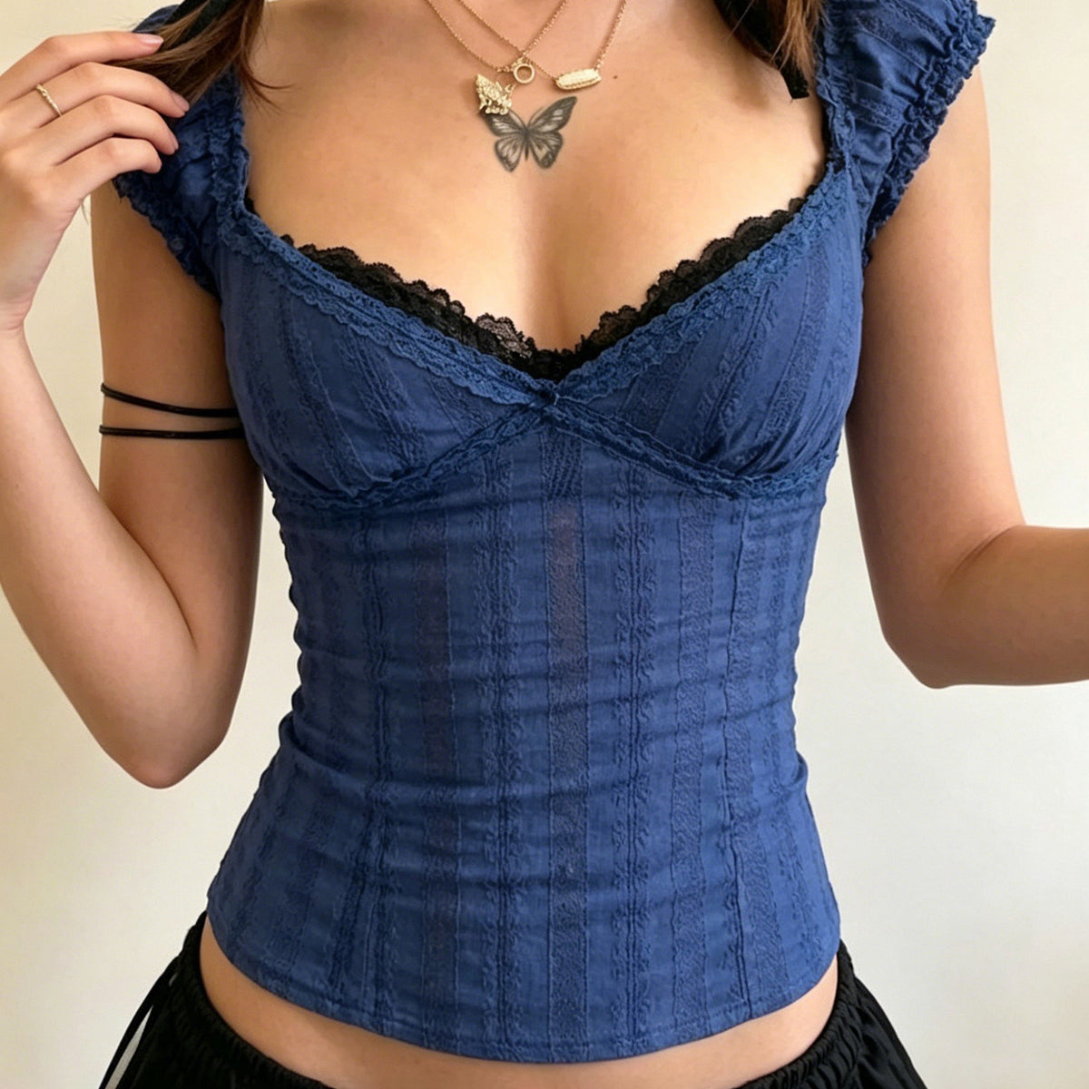 Lace Patchwork Short Sleeve T Shirt GPKJ MR49874