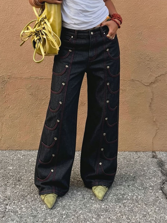 Plus Size Metal Snap Straight Jeans GYLN 0706