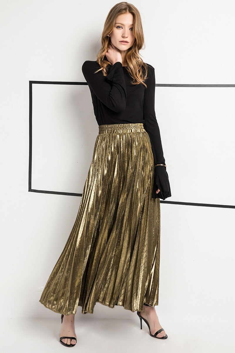 High Waist Pleated Long Skirt GXRF Y30
