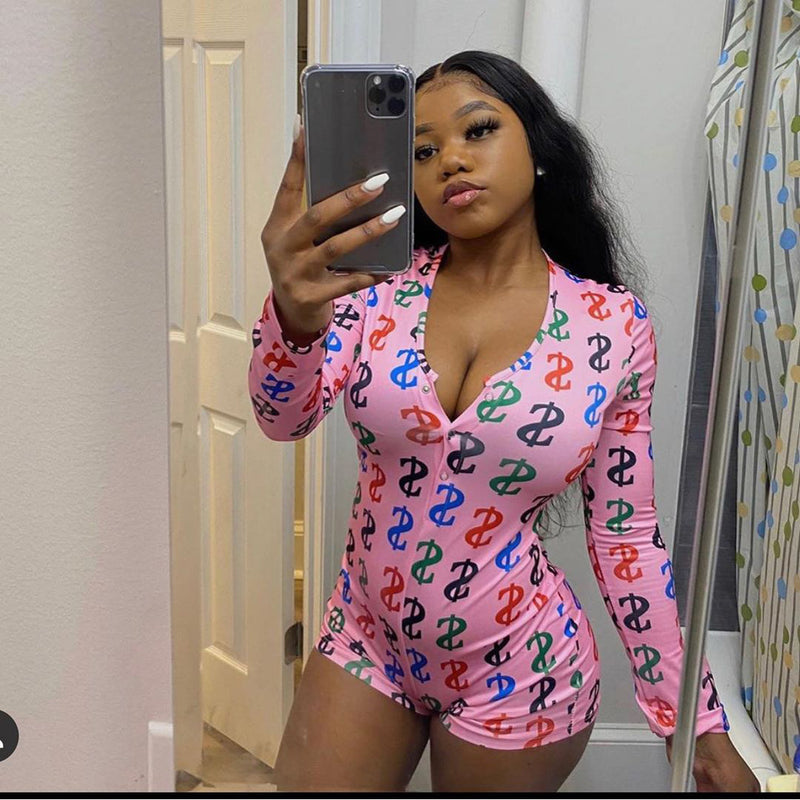 Dollar Print Letter Casual Loungewear Romper GWLS LD201033