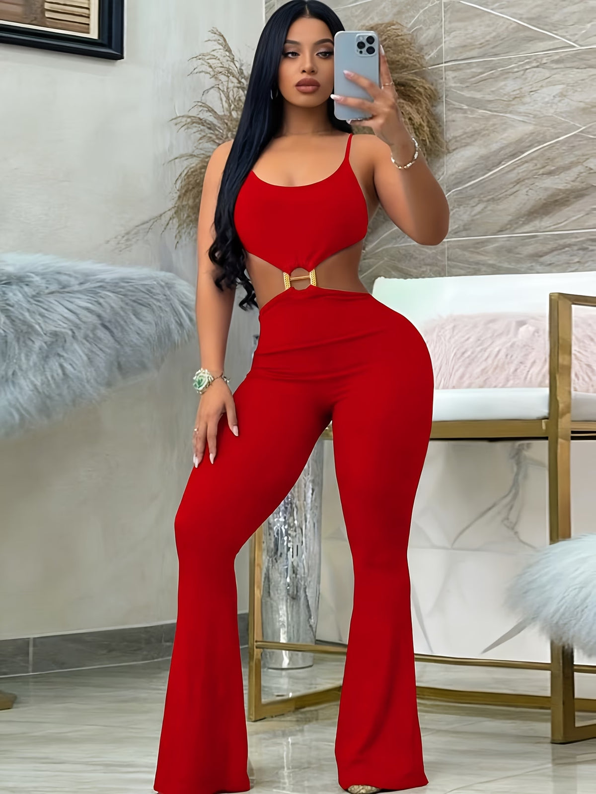 Solid Color Knits Backless Flare Jumpsuit GHYX JYP7005