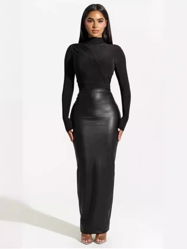 Fashion Zipper Slim PU Leather Skirt QOUY M6008