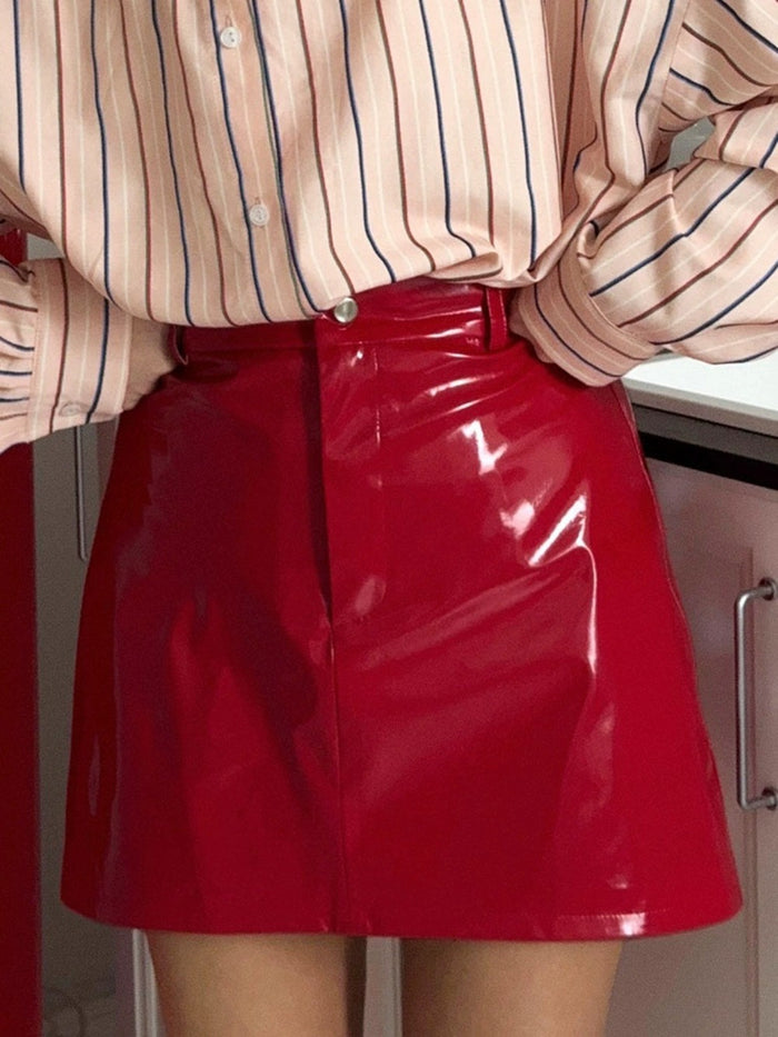 Fashion Slim Zipper PU Leather Skirt GPBY SK749