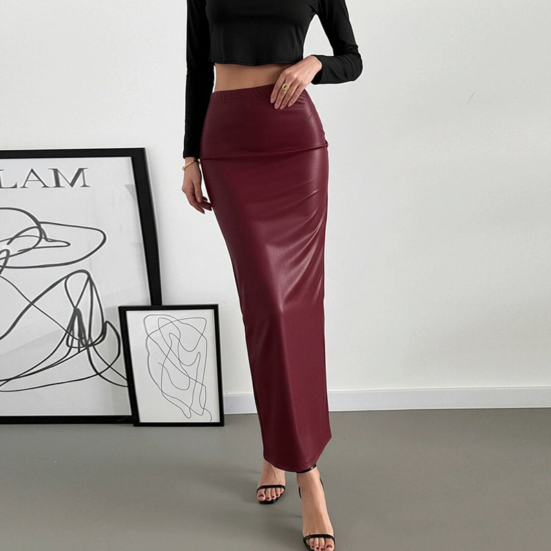 Retro Faux Leather Long Skirt GNZD 060165DBZ