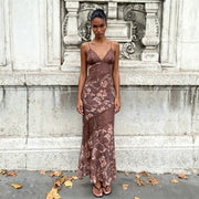 V Neck Printed Backless Maxi Dress GPKJ MR51836