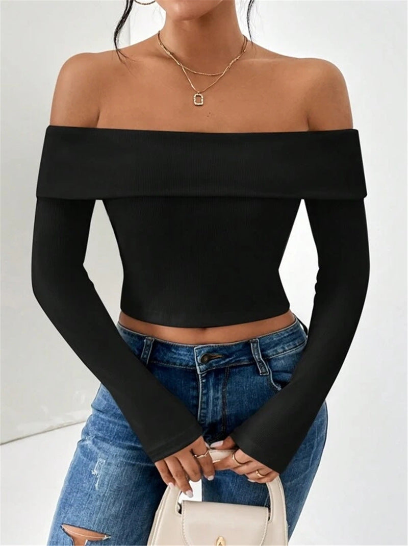 Off Shoulder Solid Color T Shirt GZYF 1011