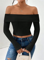 Off Shoulder Solid Color T Shirt GZYF 1011