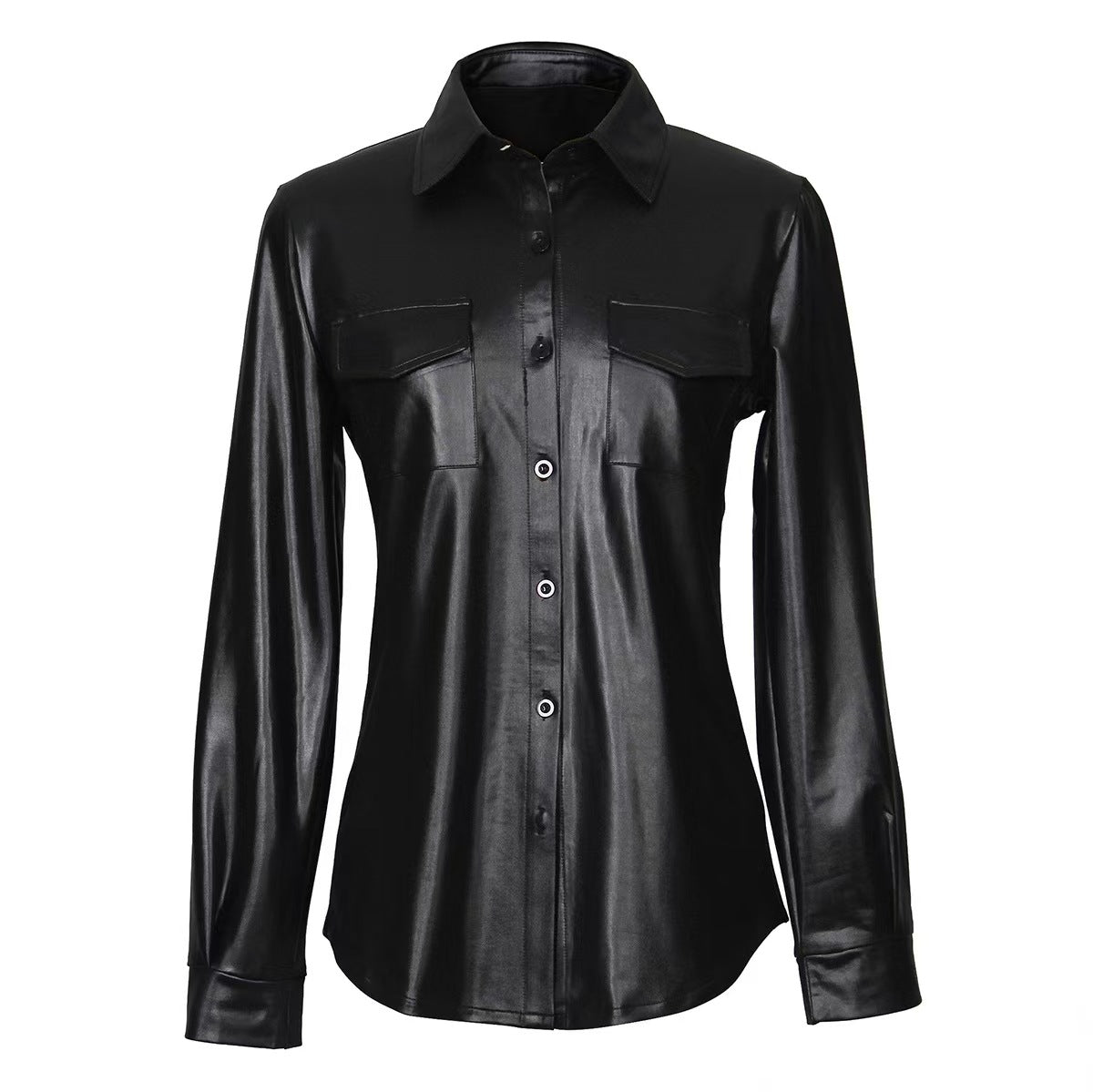 PU Leather Long Sleeve Shirt Jacket Coat GPBY 811
