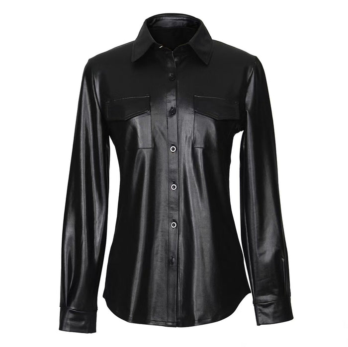 PU Leather Long Sleeve Shirt Jacket Coat GPBY 811