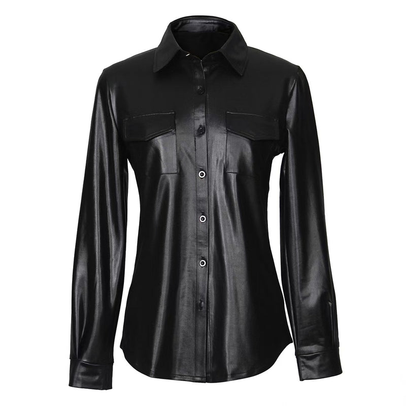 PU Leather Long Sleeve Shirt Jacket Coat GPBY 811