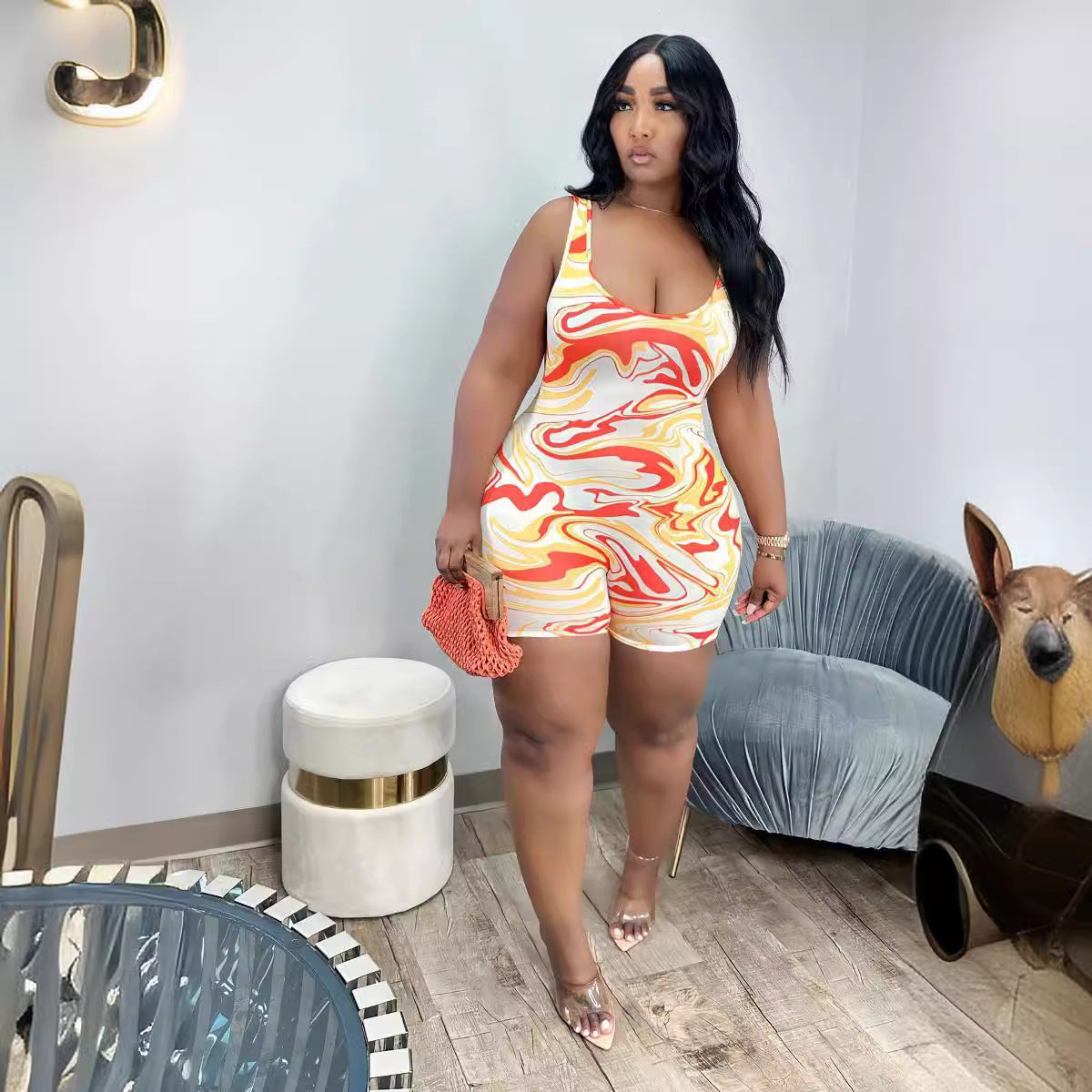 Sleeveless Print Round Neck Romper TE 4680