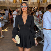Deep V Neck Long Sleeve Mini Dress GPKJ MR49373