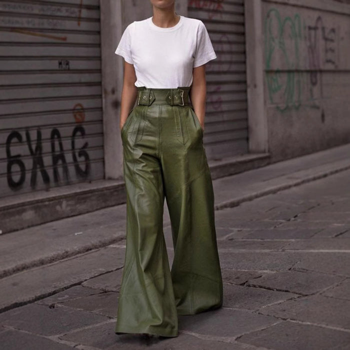Fashion High Waist PU Leather Flare Pants GWDS 241022