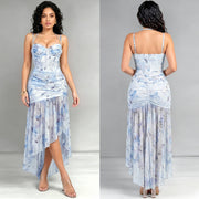 Floral Print Halterneck Mesh Evening Dress BY 7753