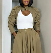 Metallic Zippered Ruffled Bubble Sleeve Coat LSD 3004
