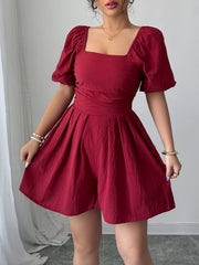 Short Sleeve Solid Color Pleated Romper GZEY D2316023