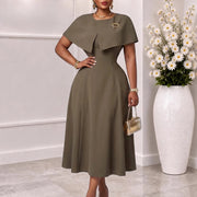 Plus Size Solid Color Shawl Midi Dress GMLF 3382