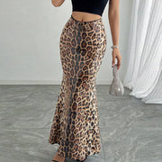 Leopard Print Sequin Patchwork Double Layered Long Skirt GNZD 51515DHD