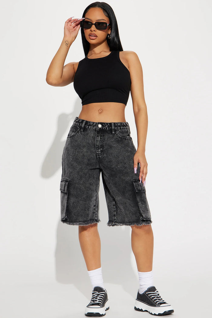 Washed Straight Denim Seventh Pants GYAN 12219